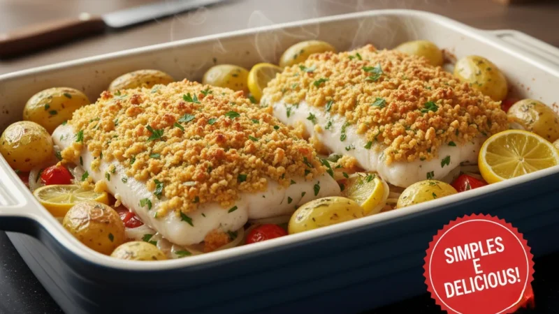 Filetes de Pescada no Forno com Crosta de Broa receita de 20 minutos